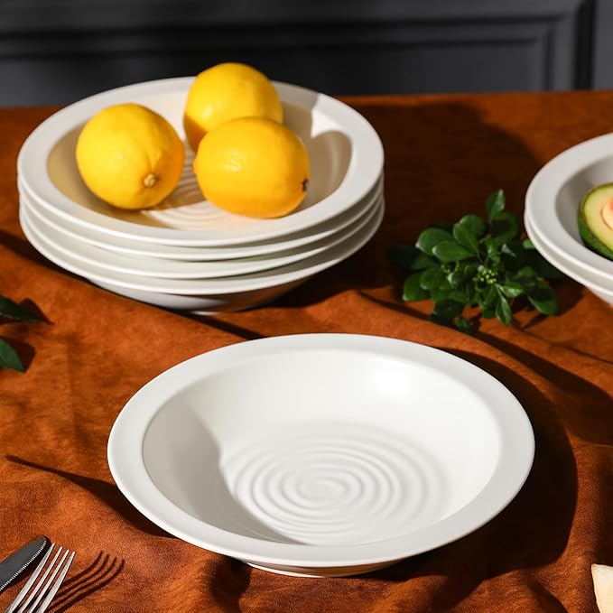 Stone Lain Orbit 4-Piece Pasta Bowl Set – Stoneware, White, Service for 4, Durable Round Bowls for Pasta, Dishwasher & Microwave Safe, Modern Textured Tableware for Everyday Dining