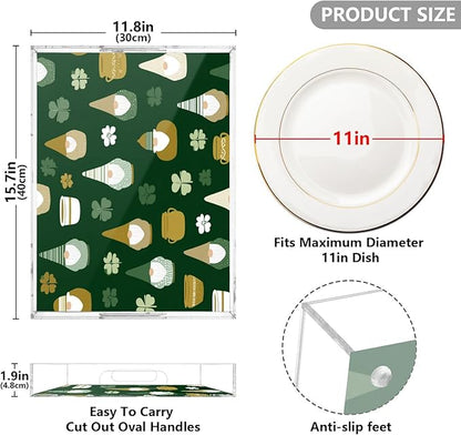 Serving Tray with Handles Clear Acrylic Tray 12x16 Inch Decorative Rectangular Tray Organizer for Ottoman Coffee Table Bathroom Green Clover Dwarf St