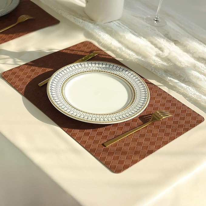 FAVE Faux Leather Placemats Set of 2 Oil-Proof Wipeable PU Placemats for Kitchen Dining Table,Restaurant,Coffee Shop (Walnut Brown-2PCS)