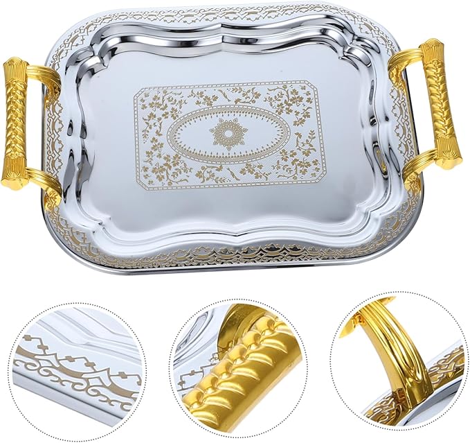 Antique Look Serving Tray Stainless Steel Handles Versatile Dishes for Home Decor
