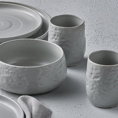 Stone by Mercer Project SHOSAI 16-Piece Stoneware Dinnerware Set, Plates and Bowls Set, Modern Dishware set fo 4, Grey Speckled