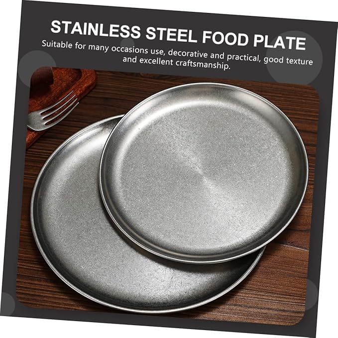 LIFKOME Serving Tray Bbq Plate Round Plate Snack Tray Stainless Steel Multi-functional