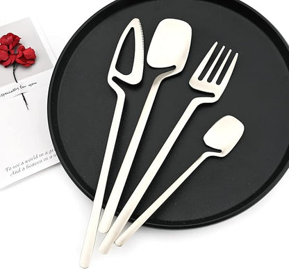 Hangable & Uinque Matte Silverware Flatware Set, 8-Pieces 18/10 Stainless Steel Cutlery Set Suitable For Family Couple Student Office Restaurant Party, Service for 2 (Silver)