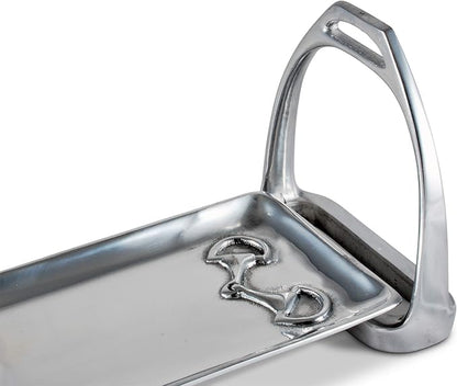 Arthur Court Horse Stirrup Metal Serving Tray for Serving Food, Snacks, Desserts Stackable Platter to Form Tier Cheese Stand - Silver Equestrian Style 4.5 inch x 17.5 inch
