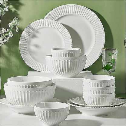 Porcelain Dinnerware Sets Plates and Bowls Sets 19 Pcs Dinnerware Sets, Porcelain Tableware Set with Plates and Bowls, White Ceramic Dinner Set, Microwave and Dishwasher