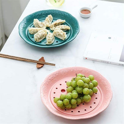 Snack Plate Ceramic Appetizer Snack Plate Drainage Plate Double Plate Fruit Plate Vegetable Plate Pastry Clapboard Plate Snack Tray (Color : D)