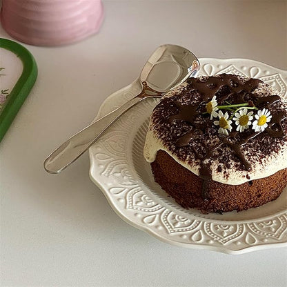 SONGCHAO Party Supplies White Embossed Lace Flat Ceramic Plate Home Restaurant Cake Dessert Plate Round Irregular Edge Breakfast Plate Party Plates
