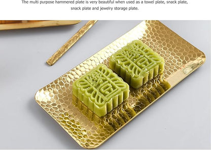 Hammered Trays, 25x11cm/9.8x4.3in Towel Hammered Trays Serving Tray Stainless Steel Multi Purpose Dishwasher Safe Dessert Tray Plate for Home Restaurant Silver (Gold)