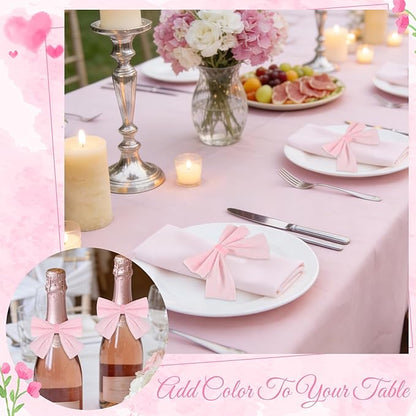 12 Pcs Pink Bow Napkin Rings,Wedding Napkin Rings,Velvet Napkin Ring Holders for Holiday Serviette,Birthday Anniversary Party Dinner Valentines Day Wedding Dining
