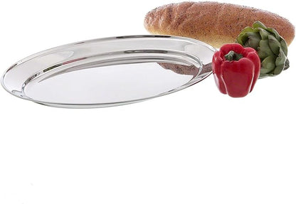 Complete Elegant Regency Line 5-Piece Flatware Serving Set, Utensil Serving Set, Buffet Banquet Serving Spoons (RE-115), Serving Forks (RE-119), 18/8 Gauge Stainless Steel, Stainless Steel Oval Platter (OP-16)