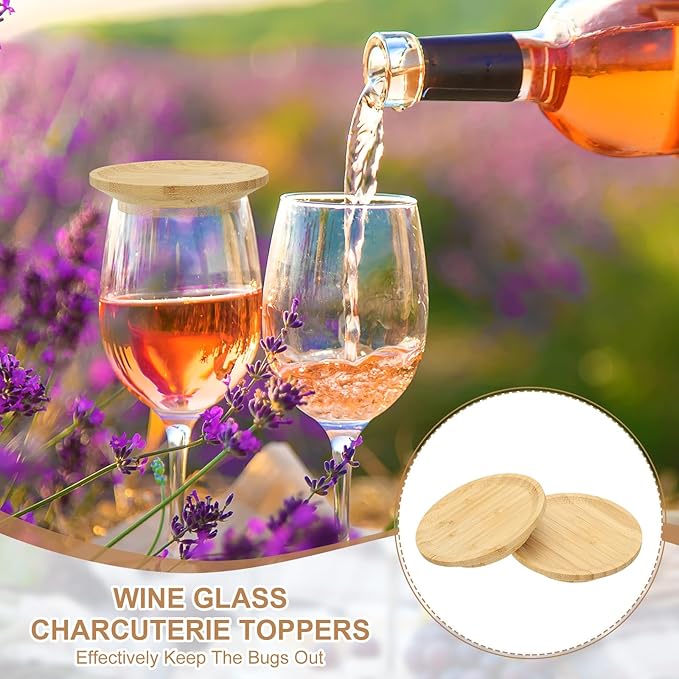 uxcell Wine Glass Charcuterie Lids, 4 Inch Wine Glass Covers Bamboo Appetizer Plates for Family Gatherings, Bars, Restaurants Party 6Pcs
