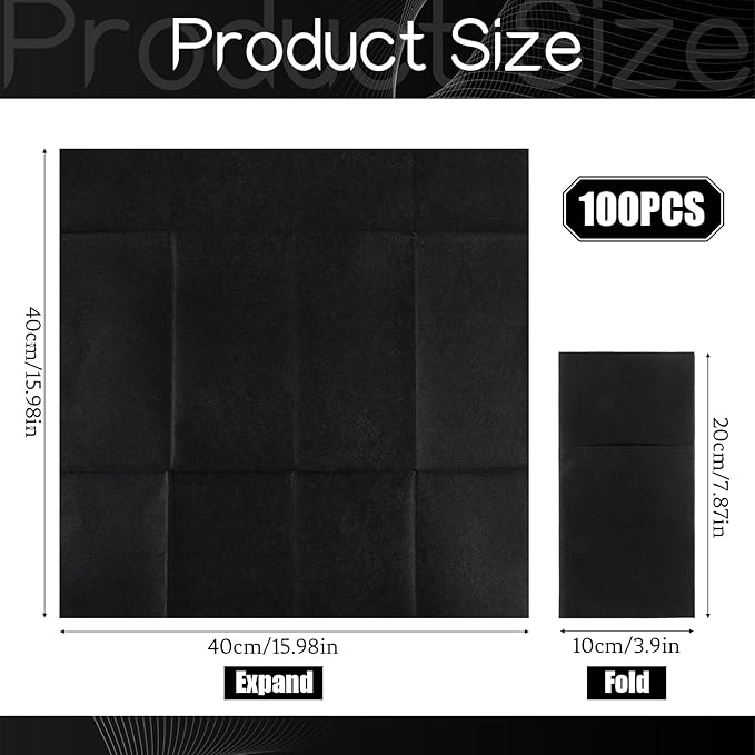 100 Pcs Black Linen-Feel Paper Napkins, Black Napkins Disposable with Built-in Flatware Pocket, Prefolded for Knives and Forks, Blacks Dinner Napkin for Evening Parties, Weddings, Birthday