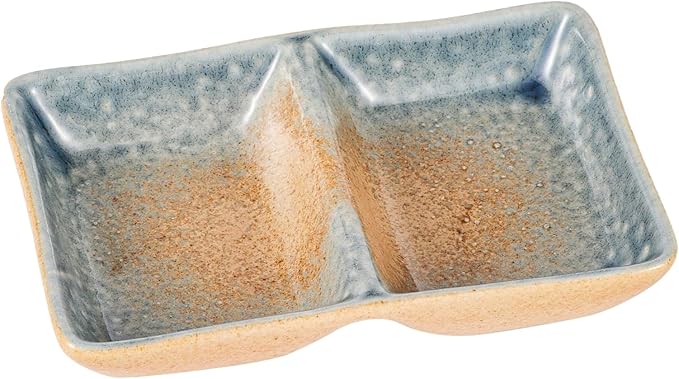 Ebros Gift Artistic Blue River Ao Nagashi Collection Dinnerware Serveware Kitchenware Set Asian Japanese Restaurant Supply (Pack Of 6 Dual Compartment Rectangle Sauce Dishes)