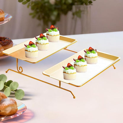 Wooden Serving Tray, Acacia Wood Fruit & Vegetable Display Platter for Countertop, Hotel, Party, Holiday- Gold