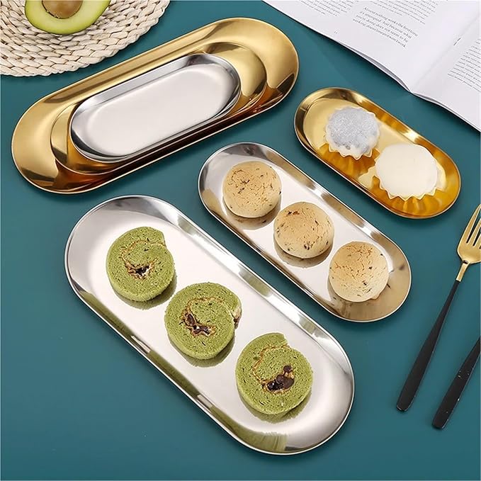 Serving Tray 4pcs Stainless Steel Cosmetic Storage Tray False Nails Dish Tools Storage Tray Serving Plate Docoration Serving Tray (SilverL)
