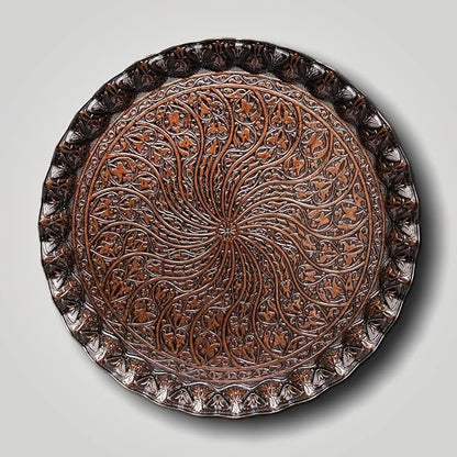 Alisveristime Turkish Ottoman Coffee Tea Serving Tray – 11.8 Inches, Wavy Zamac Tray with Traditional Motifs, Available in Five Color Variations (Copper)