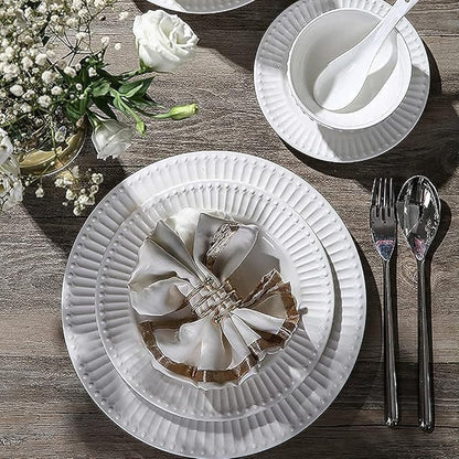 Porcelain Dinner Service,Dinnerware Set for Home or Special Restaurant, 19 Pcs Dinnerware Sets, Porcelain Tableware Set with Plates and Bowls, White Ceramic Dinner Set