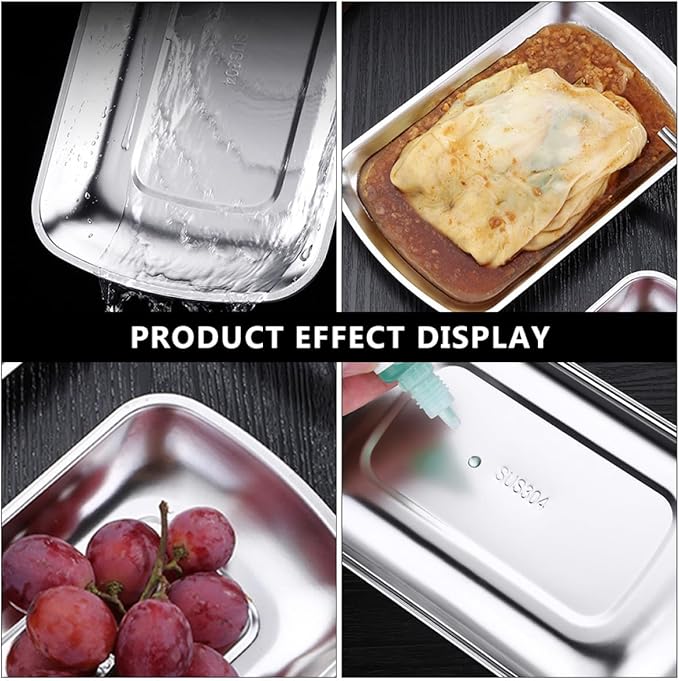 Stainless Steel Serving Tray Large Rectangular Fruit and Snack Holder Food Storage Tray Hotel Towel Dish for Kitchen and Dining