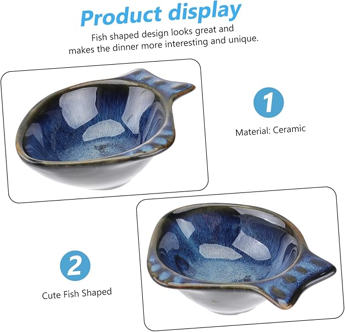 Fish Shaped Ceramic Sauce Dish Unique Appetizer Plate for Seasoning Dipping for Home Restaurants and Catering Easy to Clean Safe for Families Blue
