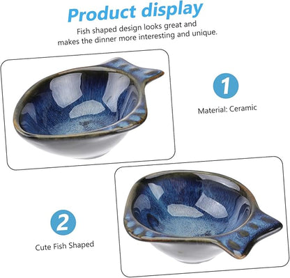 Fish Shaped Ceramic Sauce Dish Unique Appetizer Plate for Seasoning Dipping for Home Restaurants and Catering Easy to Clean Safe for Families Blue