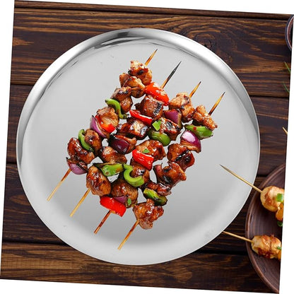 PRETYZOOM Stainless Steel Plate Versatile Serving Tray Round Food Serving Plate Catering Trays
