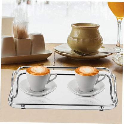 PRETYZOOM Silver Serving Tray for Coffee Bar Wedding Stainless Steel Rectangular Tray Handles