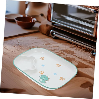 PRETYZOOM 1pc Ceramic Divided Food Serving Plate Simple Style Dumpling Dish Dip Chamber Blue Cartoon Design for Snacks Appetizers and Sauces for Parties and Gatherings