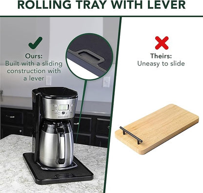 Nifty Small Appliance Rolling Tray - Black, Home Kitchen Counter Organizer, Integrated Rolling System, Non-Slip Pad Top for Coffee Maker, Stand Mixer, Blender, Toaster