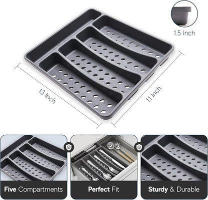 Silverware Set with Organizer and Chopsticks- 49 Pieces, Premium Stainless Steel Flatware Set, Heavy Duty Cutlery Set for 6, Dishwasher Safe Premium Kitchen Utensils, BANZOO Serving Utensils