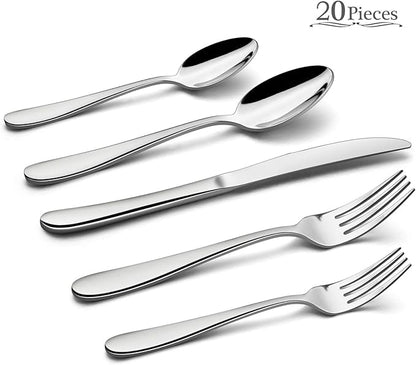 HaWare Silverware Set for 4, 20-Piece Heavy Duty Stainless Steel Flatware Utensils, Food Grade Cutlery Set Including Knife Fork and Spoon, Modern Tableware for Home and Restaurant, Dishwasher Safe
