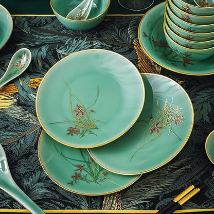 Dinnerware Sets - Luxury Gift Dishes Service Set, 45PCS Ceramic Dinnerware Set Bone China Tableware Dishes Plates Ceramic Combination Dinner Service Set Porcelaine Service for 10