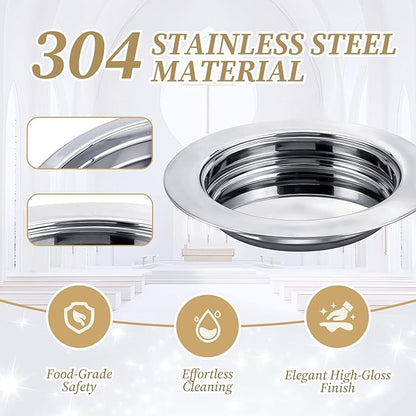 2Pcs Stainless Steel Communion Bread Plate for Church – Silver Communion Tray for Bread, Church Worship Supplies（No Lid）