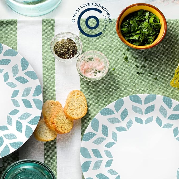 Corelle Global Collection Vitrelle 6-Piece Dinner Lunch Set, Triple Layer Recycled Glass, Lightweight Eco-Friendly Round 8-1/2-Inch Plates Set, Northern Pines