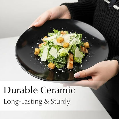 MIAMIO – 6 x Plate/Dinner Plate Set Stoneware Ceramic Tableware Set - Le Papillon Collection (Black, 10 Inch)
