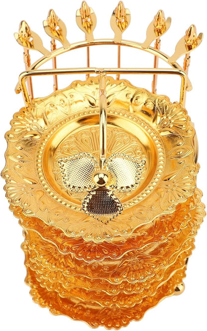 Keenso European Style Metal Plate Set, Zinc Alloy Elegant Cake Serving Tray with Spoon for Fruits Pasta Snacks Parties (Gold)