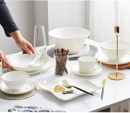 Stylish Dinner Plates,Ceramics Dinnerware Sets, 32 Pieces Bone China Dinner Combination Set Pure White Porcelain Cereals Bowls/Steak Plates for Wedding Gifts,