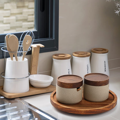 6 Pcs 9 inch Acacia Wood Lazy Susan Organizers Kitchen Turntable Round Lazy Susan Turntable Tray for Kitchen Counter Pantry Table Organization Cabinet Bathroom (6 Count)