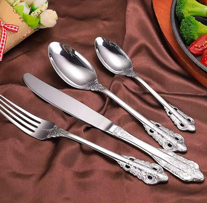 20-Pcs Luxury Silverware Set, Royal Flatware Set, Modern 304 Stainless Steel Flatware, Cutlery, Tableware (Silver, 20)