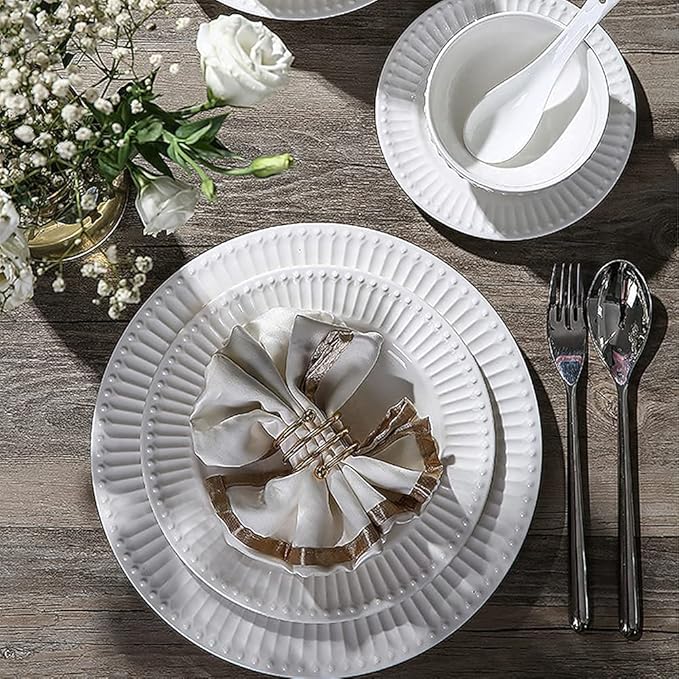Dinner Set for Luxury Restaurant and Home, 19 Pcs Dinnerware Sets, Porcelain Tableware Set with Plates and Bowls, White Ceramic Dinner Set,