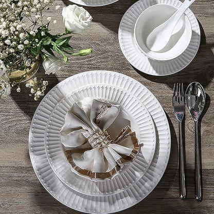 Dinner Set for Luxury Restaurant and Home, 19 Pcs Dinnerware Sets, Porcelain Tableware Set with Plates and Bowls, White Ceramic Dinner Set,