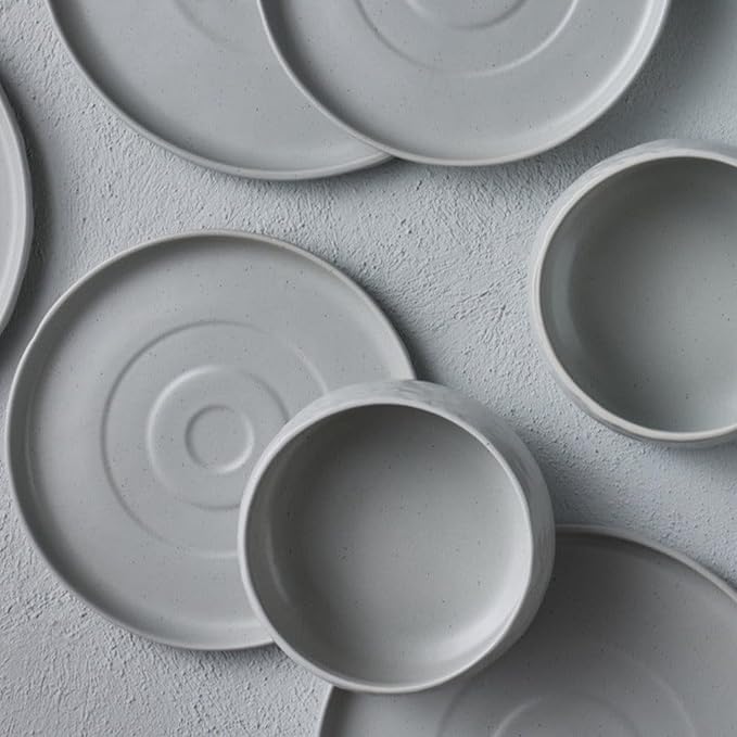 Stone by Mercer Project SHOSAI 16-Piece Stoneware Dinnerware Set, Plates and Bowls Set, Modern Dishware set fo 4, Grey Speckled