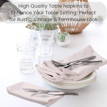 Set of 12 Cloth Dinner Napkins 100% Cotton - Soft Durable Washable - Ideal for Farmhouse Party Wedding Christmas Easter - Perfect Everyday Use Table Linen Cloth Napkins 17x17 - Ivory
