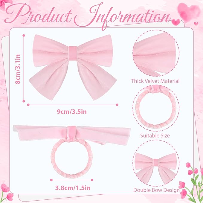 12 Pcs Pink Bow Napkin Rings,Wedding Napkin Rings,Velvet Napkin Ring Holders for Holiday Serviette,Birthday Anniversary Party Dinner Valentines Day Wedding Dining