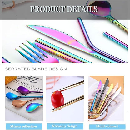 Travel Utensils Set with Case Reusable Stainless Steel Silverware Flatware Set 9 Pcs Portable Cutlery Eating Utensils Set for Lunch Boxes Workplace Camping School, Dishwasher Safe (Black)
