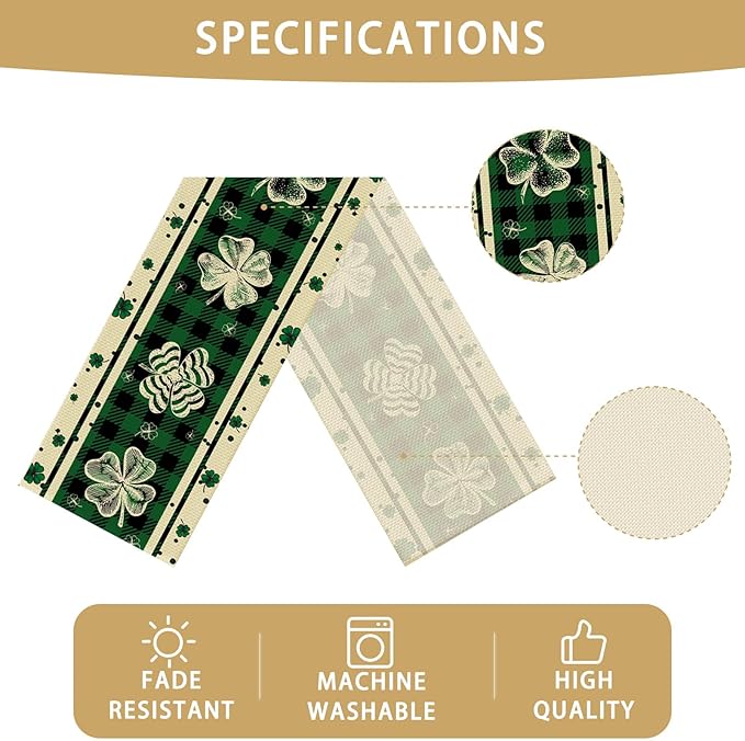 St.Patrick's Day Table Runner Seasonal Holiday Kitchen Dining Linen Table Decoration for Indoor Outdoor Home Party Decor 13 x 72 Inch