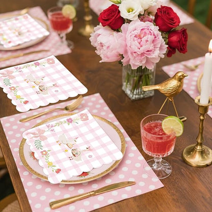 50Pcs One Silly Goose Scalloped Paper Napkins - Silly Goose Birthday Decor Napkins Disposable Pink Gingham Party Tissue for 1st Birthday Supplies