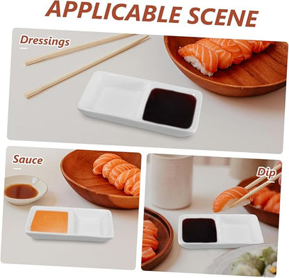 5-Inch Pure White Ceramic Appetizer Serving Tray Divided Sauce Dishes for Snacks Soy Sauce Dish for Dipping and Spice 2-Compartment Design