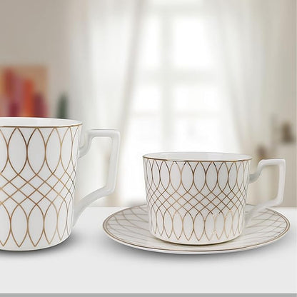 gold trim dinnerware set service for 2, 8 pieces pink and white ceramic plate set, luxury bone china dishes sets for wedding, anniversary, fine dining present