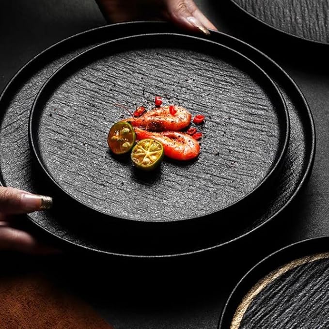 SONGCHAO Party Supplies Black Quicksand Steak Dinner Plate Frosted Western Dinner Plate Ceramic Pasta Plate Light Luxury Dish Plate Home Plate Party Plates (Color : B, Size : Medium)