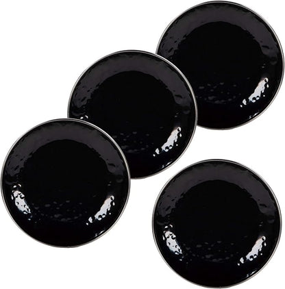 Golden Rabbit Enamelware Appetizer Plates, 6 inch, Solid Black Textured, Set of 4
